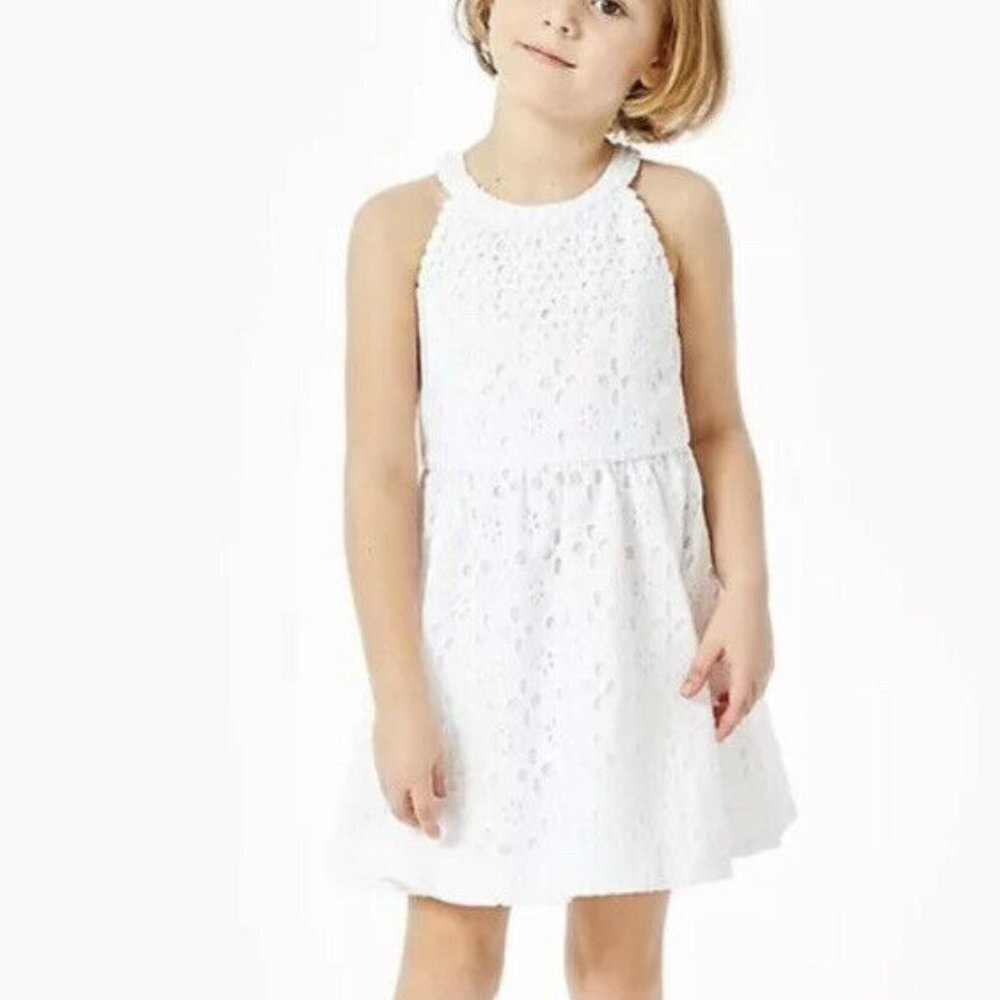Lilly Pulitzer Little Kinley Dress Resort White Floral Cross Eyelet Size 7 NWOT